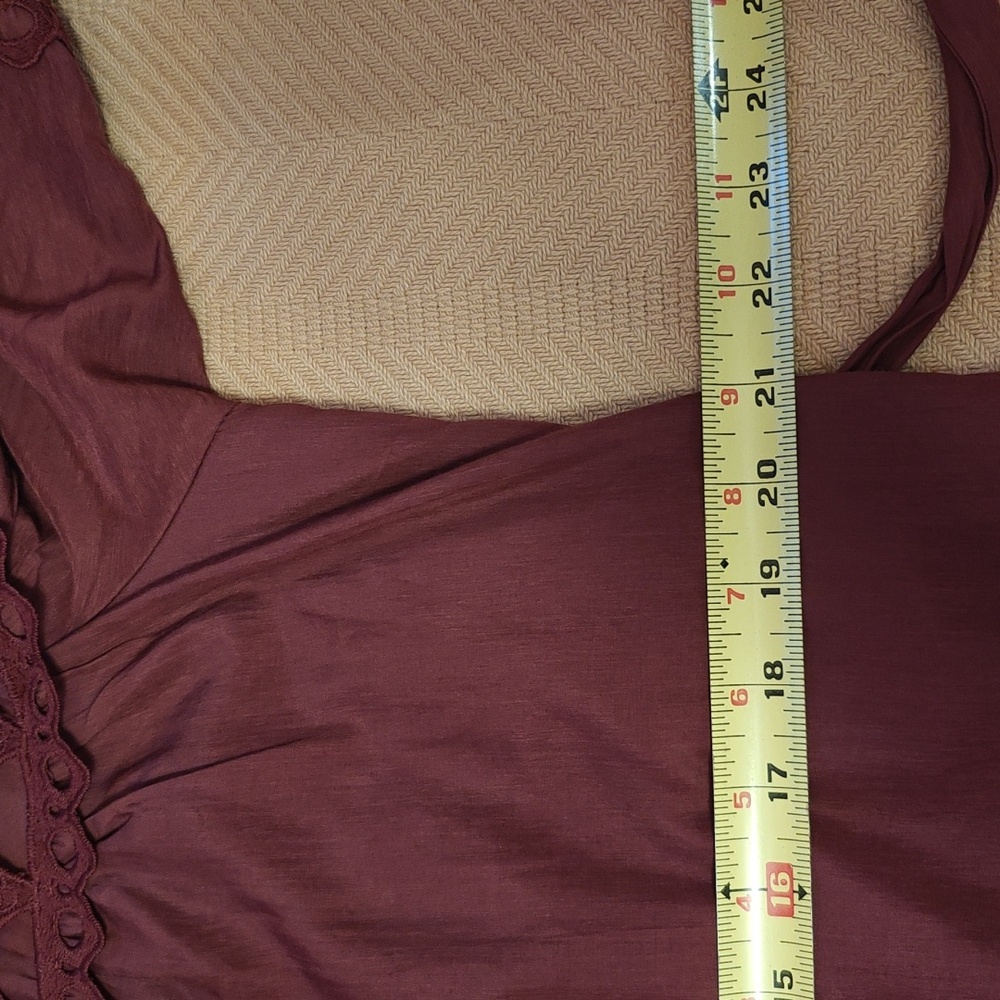 Burgundy Long Sleeve Crochet Trim Dress - Picture 10 of 15
